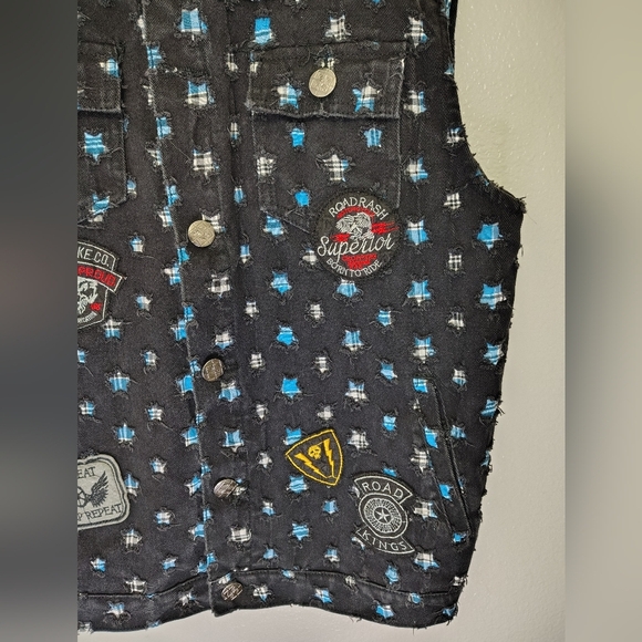 Imperious Men's Biker Motorcycle Denim Vest With Patches Sz XL Cotton - Picture 4 of 16